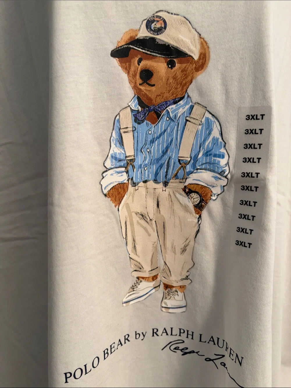 Ralph Lauren White Graphic Polo Bear Tee with Blue and Tan Accents - Picture 2 of 3